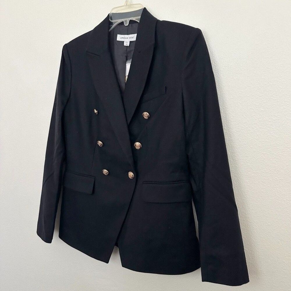 NWT Amour Vert Tobie Double Breasted Blazer Shoulder Pad Navy Nautical Women's S - Picture 10 of 13